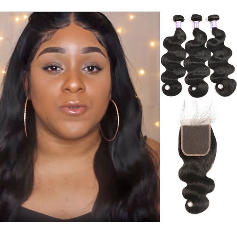 3 Body Wave Human Hair Bundles + 5x5 Lace Closure